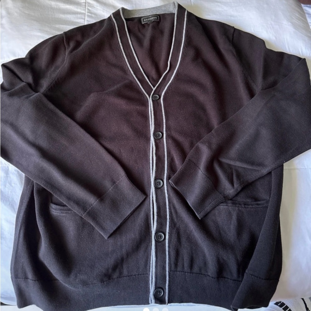 Express Black Cardigan with Gray Trim